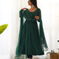 Lorenvalley Fashion Women Pure Soft Faux Georgette Laheriya Print Fully Flair Anarkali Kurta Pant With Dupatta Set - Green | Swadesiicart