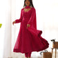 Lorenvalley Fashion Women Pure Soft Faux Georgette Laheriya Print Fully Flair Anarkali Kurta Pant With Dupatta Set - Magenta | Swadesiicart