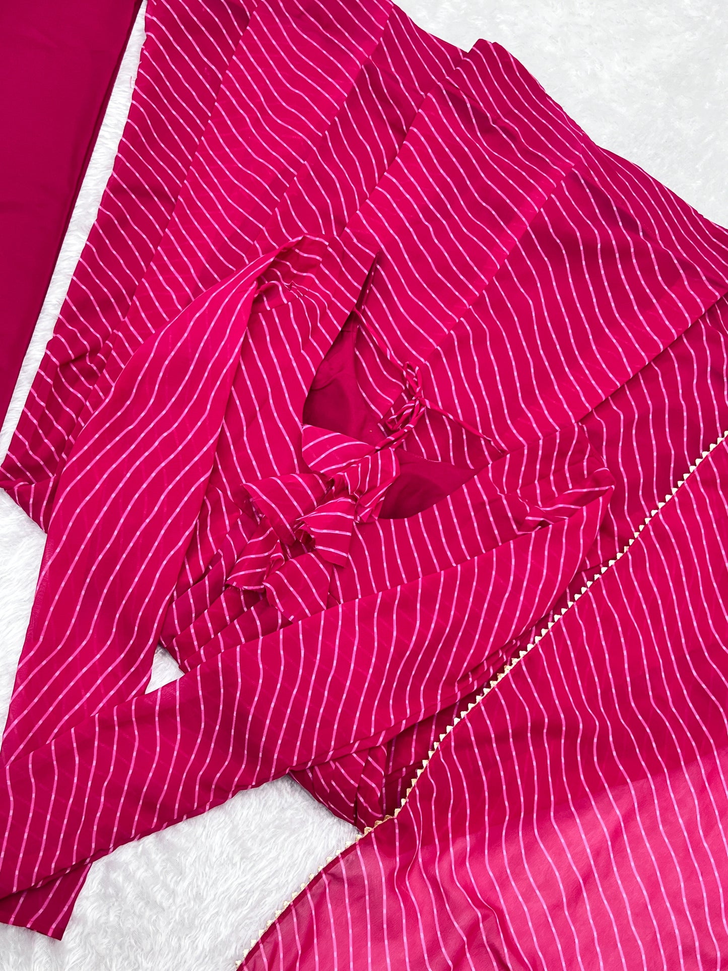 Lorenvalley Fashion Women Pure Soft Faux Georgette Laheriya Print Fully Flair Anarkali Kurta Pant With Dupatta Set - Magenta | Swadesiicart