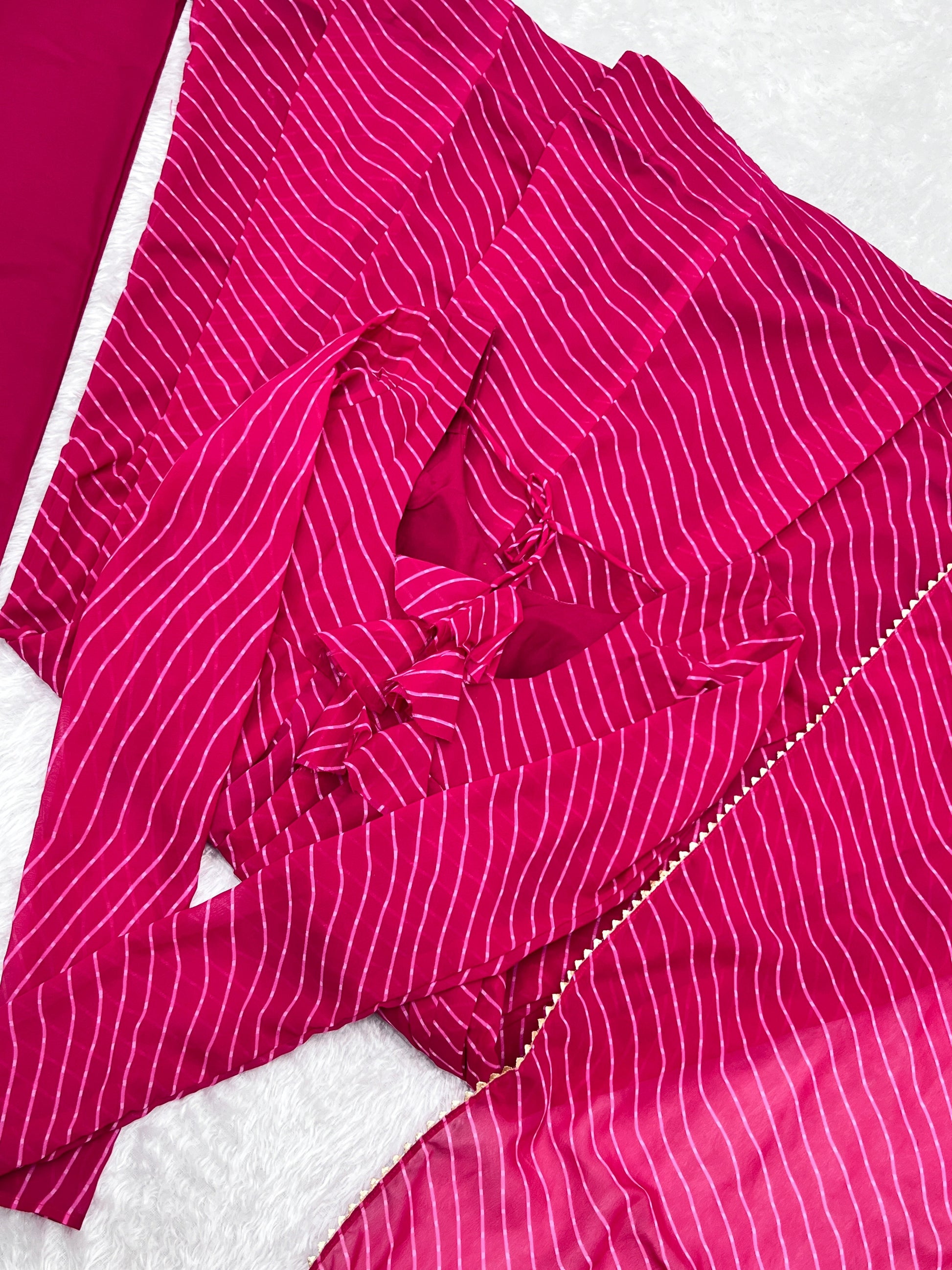 Lorenvalley Fashion Women Pure Soft Faux Georgette Laheriya Print Fully Flair Anarkali Kurta Pant With Dupatta Set - Magenta | Swadesiicart