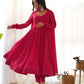 Lorenvalley Fashion Women Pure Soft Faux Georgette Laheriya Print Fully Flair Anarkali Kurta Pant With Dupatta Set - Magenta | Swadesiicart