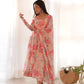 Lorenvalley Fashion Women Pure Soft Faux Georgette Floral Print Fully Flair Anarkali Kurta Pant With Dupatta Set - Peach | Swadesiicart