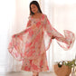 Lorenvalley Fashion Women Pure Soft Faux Georgette Floral Print Fully Flair Anarkali Kurta Pant With Dupatta Set - Peach | Swadesiicart