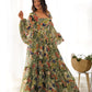 Lorenvalley Women Pure Soft Faux Georgette Floral Print Anarkali Gown - Seagreen - Swadesiicart