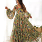 Lorenvalley Women Pure Soft Faux Georgette Floral Print Anarkali Gown - Seagreen - Swadesiicart