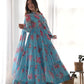 Lorenvalley Fashion Women Pure Soft Faux Georgette Floral Print Fully Flair Anarkali Kurta Pant With Dupatta Set - Skyblue | Swadesiicart