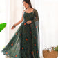 Lorenvalley Women Soft Chiffon Bandhej Fabric Print Fully Flair Anarkali With Pant Dupatta Set - Green | Swadesiicart