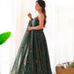 Lorenvalley Women Soft Chiffon Bandhej Fabric Print Fully Flair Anarkali With Pant Dupatta Set - Green | Swadesiicart