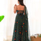 Lorenvalley Women Soft Chiffon Bandhej Fabric Print Fully Flair Anarkali With Pant Dupatta Set - Green | Swadesiicart