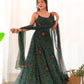 Lorenvalley Women Soft Chiffon Bandhej Fabric Print Fully Flair Anarkali With Pant Dupatta Set - Green | Swadesiicart