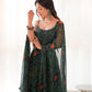 Lorenvalley Women Soft Chiffon Bandhej Fabric Print Fully Flair Anarkali With Pant Dupatta Set - Green | Swadesiicart