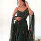 Lorenvalley Women Soft Chiffon Bandhej Fabric Print Fully Flair Anarkali With Pant Dupatta Set - Green | Swadesiicart