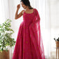 Lorenvalley Women Soft Chiffon Bandhej Fabric Print Fully Flair Anarkali With Pant Dupatta Set - Magenta | Swadesiicart