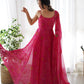Lorenvalley Women Soft Chiffon Bandhej Fabric Print Fully Flair Anarkali With Pant Dupatta Set - Magenta | Swadesiicart