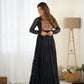 Lorenvalley Women Pure Soft Faux Georgette Leheriya Print Anarkali Gown - Black | Swadesiicart