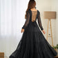 Lorenvalley Women Pure Soft Faux Georgette Leheriya Print Anarkali Gown - Black | Swadesiicart