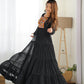 Lorenvalley Women Pure Soft Faux Georgette Leheriya Print Anarkali Gown - Black | Swadesiicart