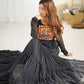 Lorenvalley Women Pure Soft Faux Georgette Leheriya Print Anarkali Gown - Black | Swadesiicart