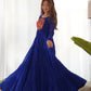 Lorenvalley Women Pure Soft Faux Georgette Leheriya Print Anarkali Gown - Blue | Swadesiicart