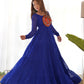 Lorenvalley Women Pure Soft Faux Georgette Leheriya Print Anarkali Gown - Blue | Swadesiicart