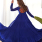 Lorenvalley Women Pure Soft Faux Georgette Leheriya Print Anarkali Gown - Blue | Swadesiicart