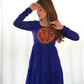 Lorenvalley Women Pure Soft Faux Georgette Leheriya Print Anarkali Gown - Blue | Swadesiicart