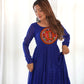 Lorenvalley Women Pure Soft Faux Georgette Leheriya Print Anarkali Gown - Blue | Swadesiicart
