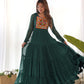 Lorenvalley Women Pure Soft Faux Georgette Leheriya Print Anarkali Gown - Green | Swadesiicart