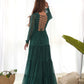 Lorenvalley Women Pure Soft Faux Georgette Leheriya Print Anarkali Gown - Green | Swadesiicart