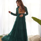 Lorenvalley Women Pure Soft Faux Georgette Leheriya Print Anarkali Gown - Green | Swadesiicart