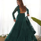 Lorenvalley Women Pure Soft Faux Georgette Leheriya Print Anarkali Gown - Green | Swadesiicart