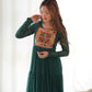 Lorenvalley Women Pure Soft Faux Georgette Leheriya Print Anarkali Gown - Green | Swadesiicart