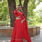 Lorenvalley Red Rayon with Real Mirror Embroidered Kutchi Thread work with codi Lehenga Choli | Swadesiicart