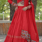 Lorenvalley Red Rayon with Real Mirror Embroidered Kutchi Thread work with codi Lehenga Choli | Swadesiicart