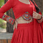 Lorenvalley Red Rayon with Real Mirror Embroidered Kutchi Thread work with codi Lehenga Choli | Swadesiicart