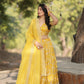 Lorenvalley Yellow Pure Viscose Jacquard with Embroidered Sequins work Lehenga Choli | Swadesiicart