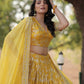 Lorenvalley Yellow Pure Viscose Jacquard with Embroidered Sequins work Lehenga Choli | Swadesiicart