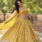 Lorenvalley Yellow Pure Viscose Jacquard with Embroidered Sequins work Lehenga Choli | Swadesiicart