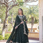 Lorenvalley Green Faux Blooming Georgette with Sequins Embroidered work Lehenga Choli | Swadesiicart