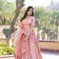 Lorenvalley Peach Pure Viscose Jacquard with Embroidered Sequins work Lehenga Choli | Swadesiicart
