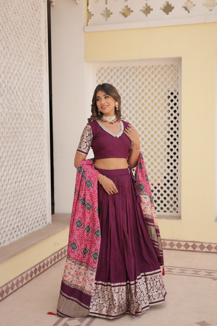 Lorenvalley Purple Viscose Jacquard Lehenga Choli with Gajji silk Dupatta | Swadesiicart