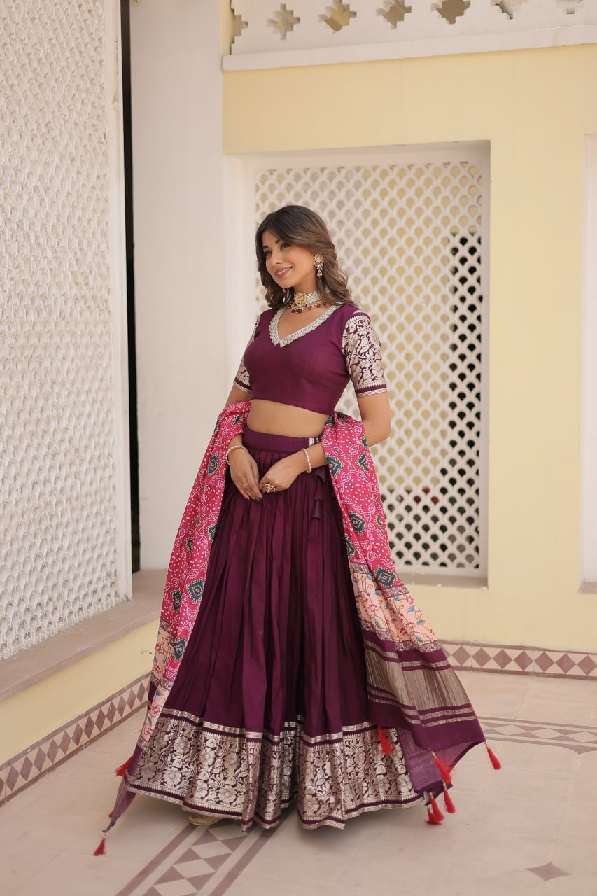 Lorenvalley Purple Viscose Jacquard Lehenga Choli with Gajji silk Dupatta | Swadesiicart