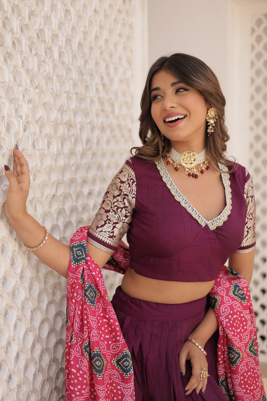 Lorenvalley Purple Viscose Jacquard Lehenga Choli with Gajji silk Dupatta | Swadesiicart