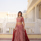 Lorenvalley Maroon Pure Viscose Jacquard with Embroidered Sequins work Lehenga Choli | Swadesiicart