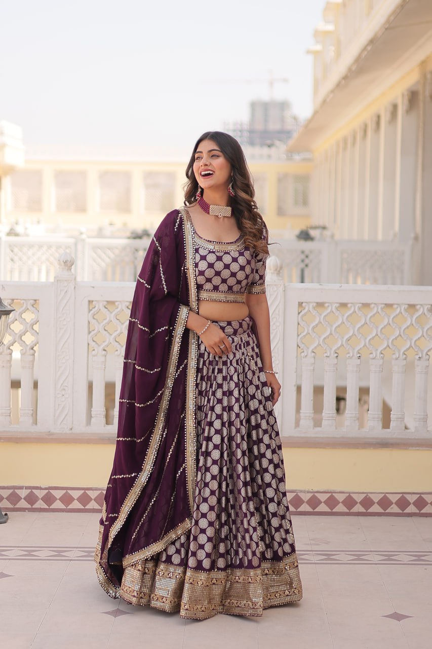 Lorenvalley Purple Pure Viscose Jacquard with Embroidered Sequins work Lehenga Choli | Swadesiicart