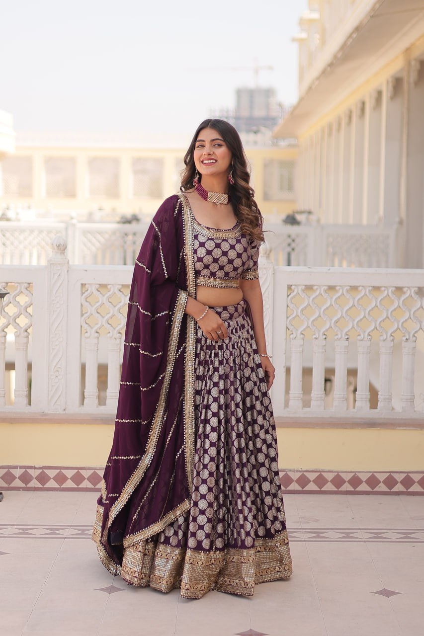 Lorenvalley Purple Pure Viscose Jacquard with Embroidered Sequins work Lehenga Choli | Swadesiicart