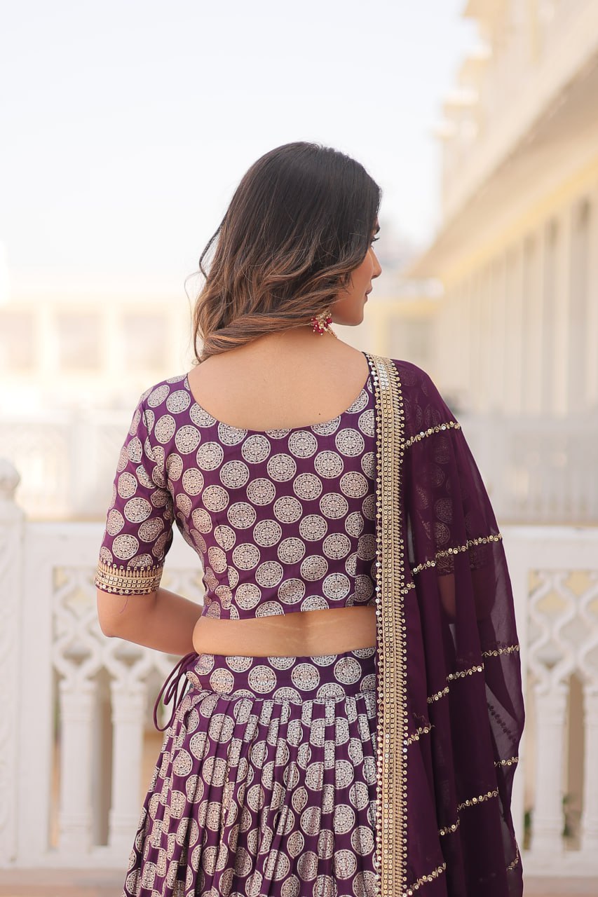 Lorenvalley Purple Pure Viscose Jacquard with Embroidered Sequins work Lehenga Choli | Swadesiicart