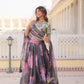 Lorenvalley Grey Russian Silk Digital Printed with Embroidered Sequins work Lehenga Choli | Swadesiicart