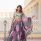 Lorenvalley Grey Russian Silk Digital Printed with Embroidered Sequins work Lehenga Choli | Swadesiicart