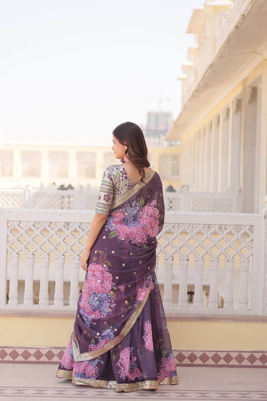 Lorenvalley Purple Russian Silk Digital Printed with Embroidered Sequins work Lehenga Choli | Swadesiicart